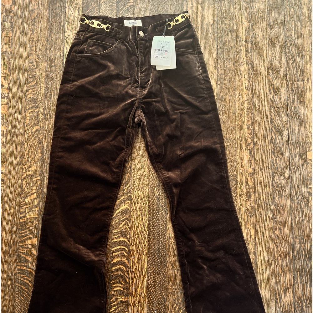 BRAND NEW CELINE DYLAN TRIOMPHE BROWN VELVET PANTS W TAGS
